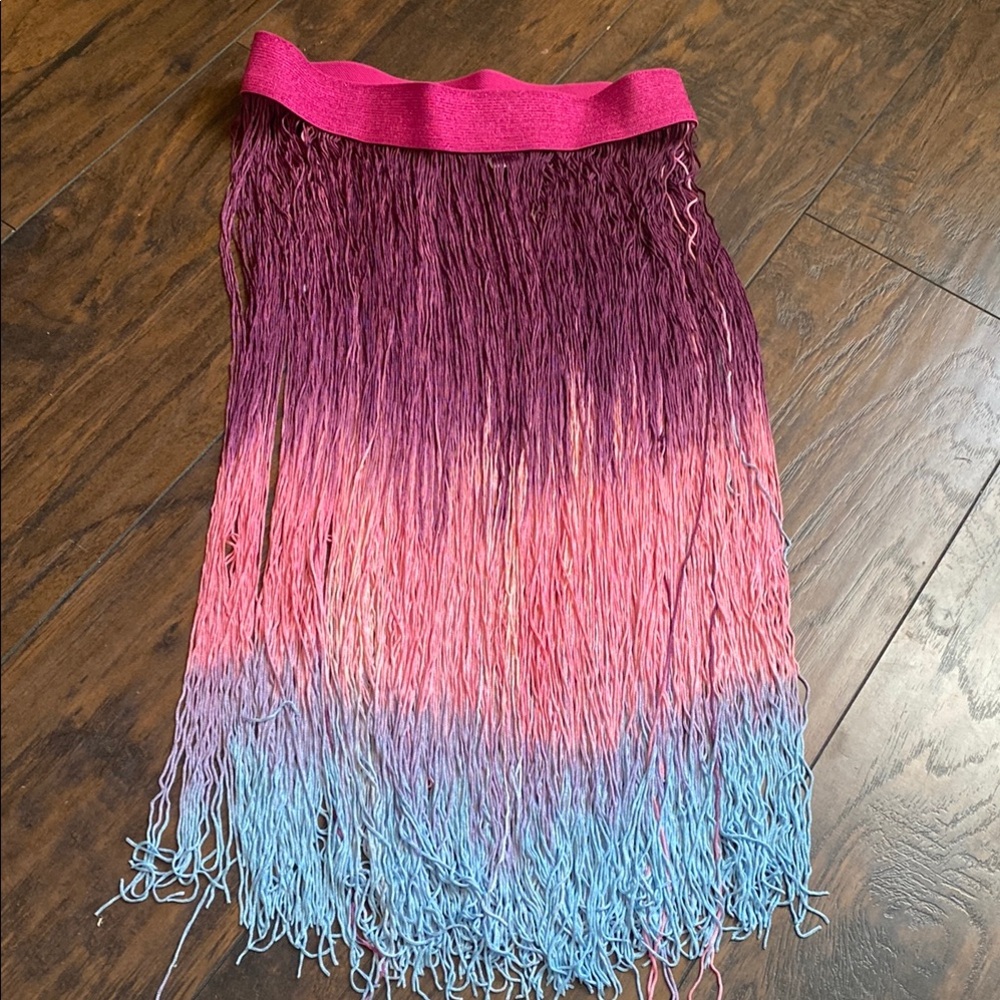 Ombré Fringe Skirt in Pink and Blue